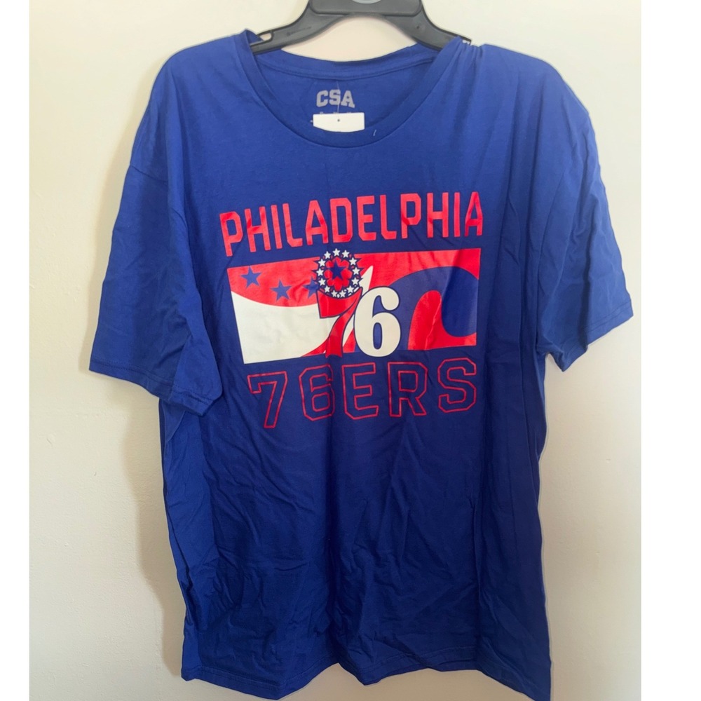 CSA Philadelphia 76ers NBA Graphic T-Shirt Mens XL Royal Blue Short Sleeve NWT